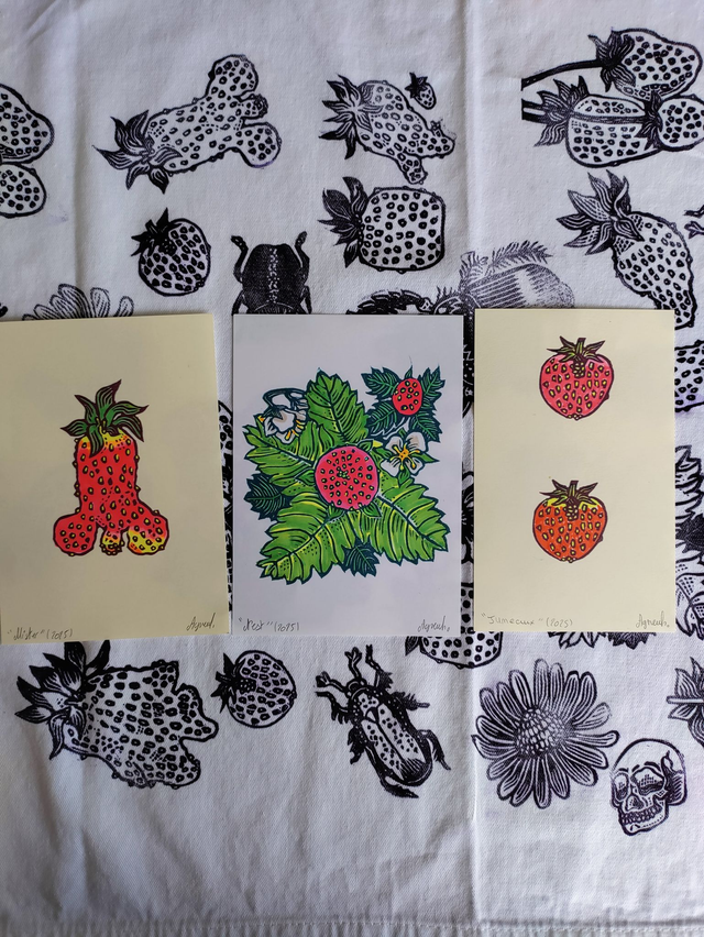 Fraise" jumeaux", impression et feutre 9 X14.5 cm