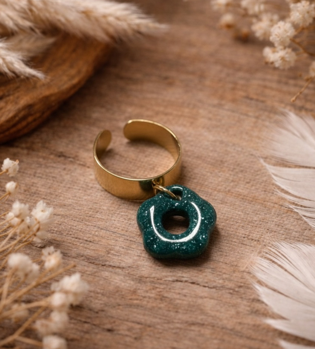 Doré 6mm Pampille Bleu Canard Pailleté