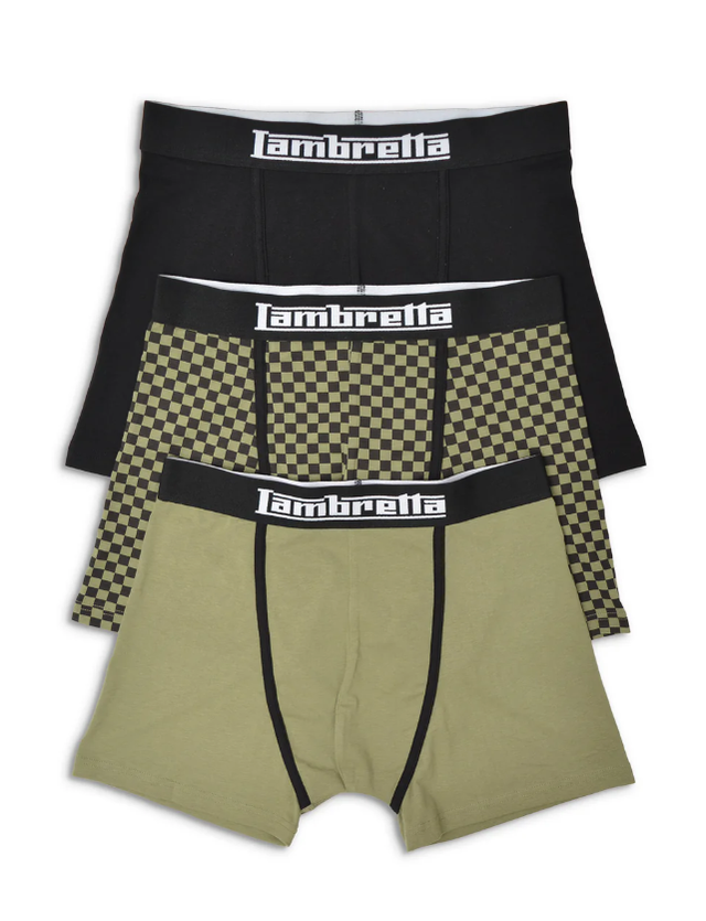 Lambretta 3PK Checker Boxer Shorts - Khaki