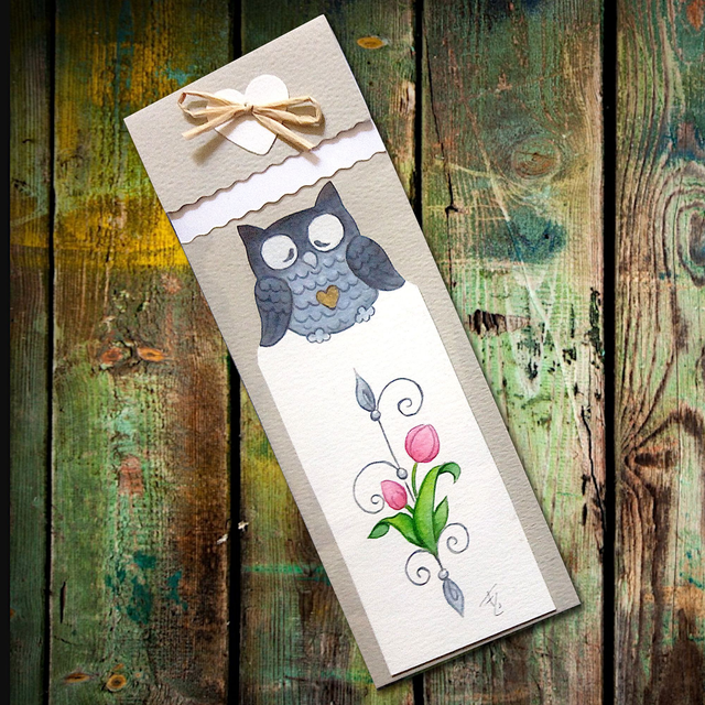 Marque-page aquarelle "Chouette" - Tulipes roses