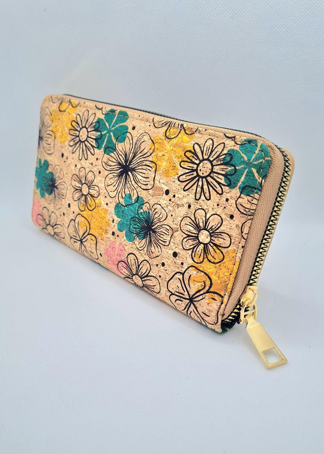 Porte-monnaie en liège imprimé fleurs "Symphonies"