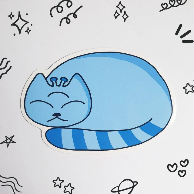 Sleepy Blue Alien Sticker