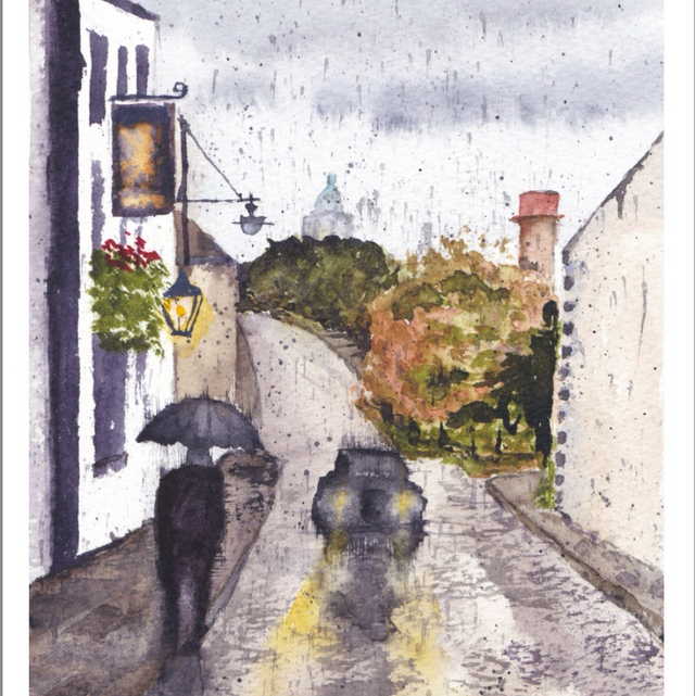 A Rainy Day In Lancaster - Original Watercolour (Small Mounted) 
