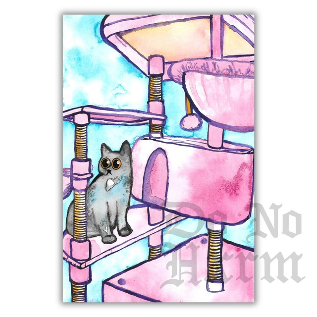 'Max's Tree' Black Cat Watercolour Art Print (6x4)