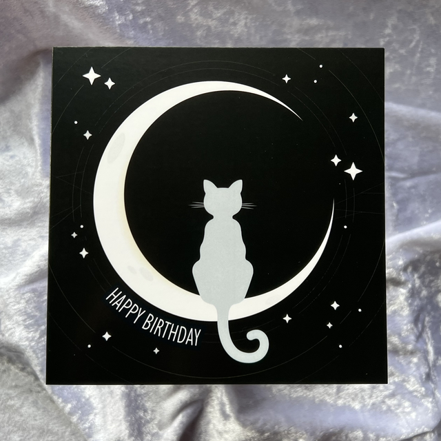 Gothic Witchy Moon Cat Happy Birthday Card