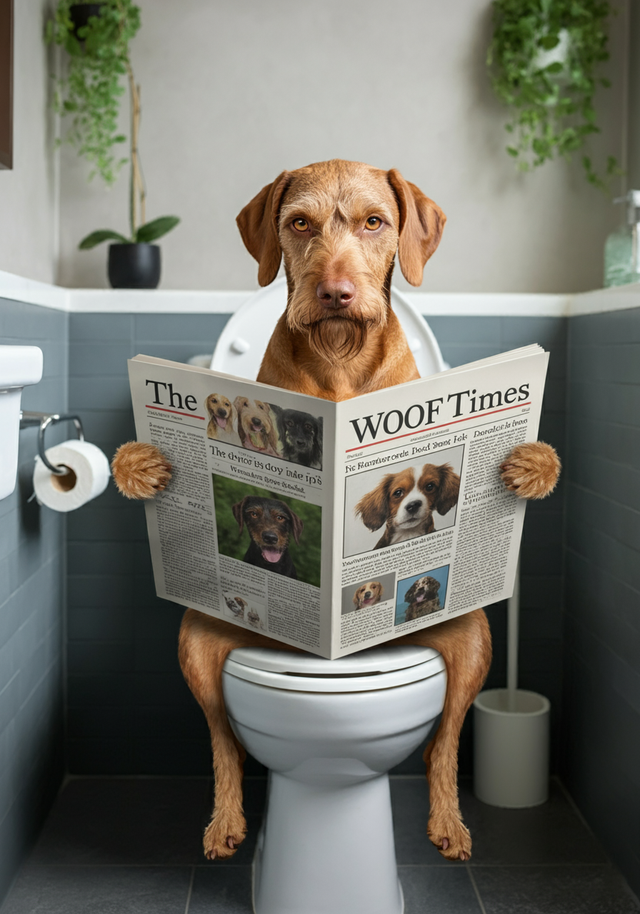 Vizsla on the Toilet Framed Canvas
