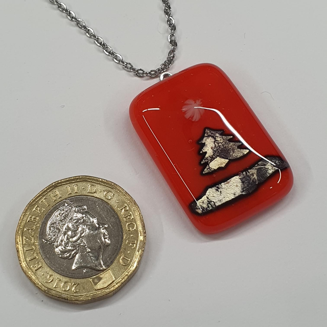 Orange and silver tree snowflake pendant NEW 