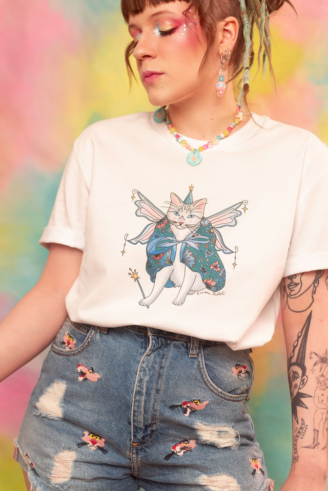 T-shirt  blanc "Tim le chat-fée"