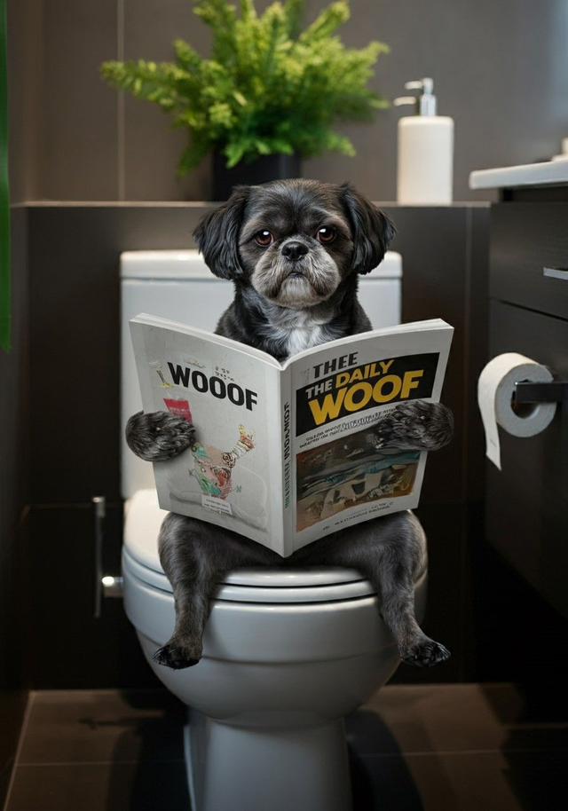 Shitz Shu on the Toilet Framed Canvas