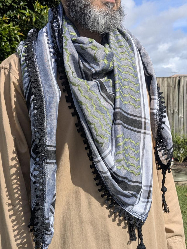Olive Green on grey Keffiyeh