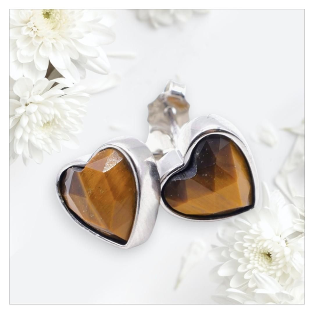 "Œil de tigre" - Boucles d'oreilles argent 925 coeur