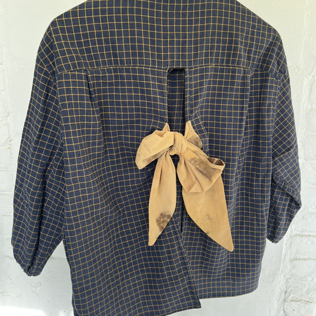 Chemise nouée dos carreaux marine