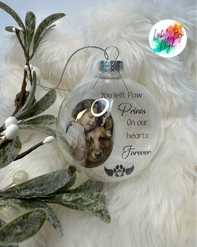 Pet Memorial photograph bauble with gift box