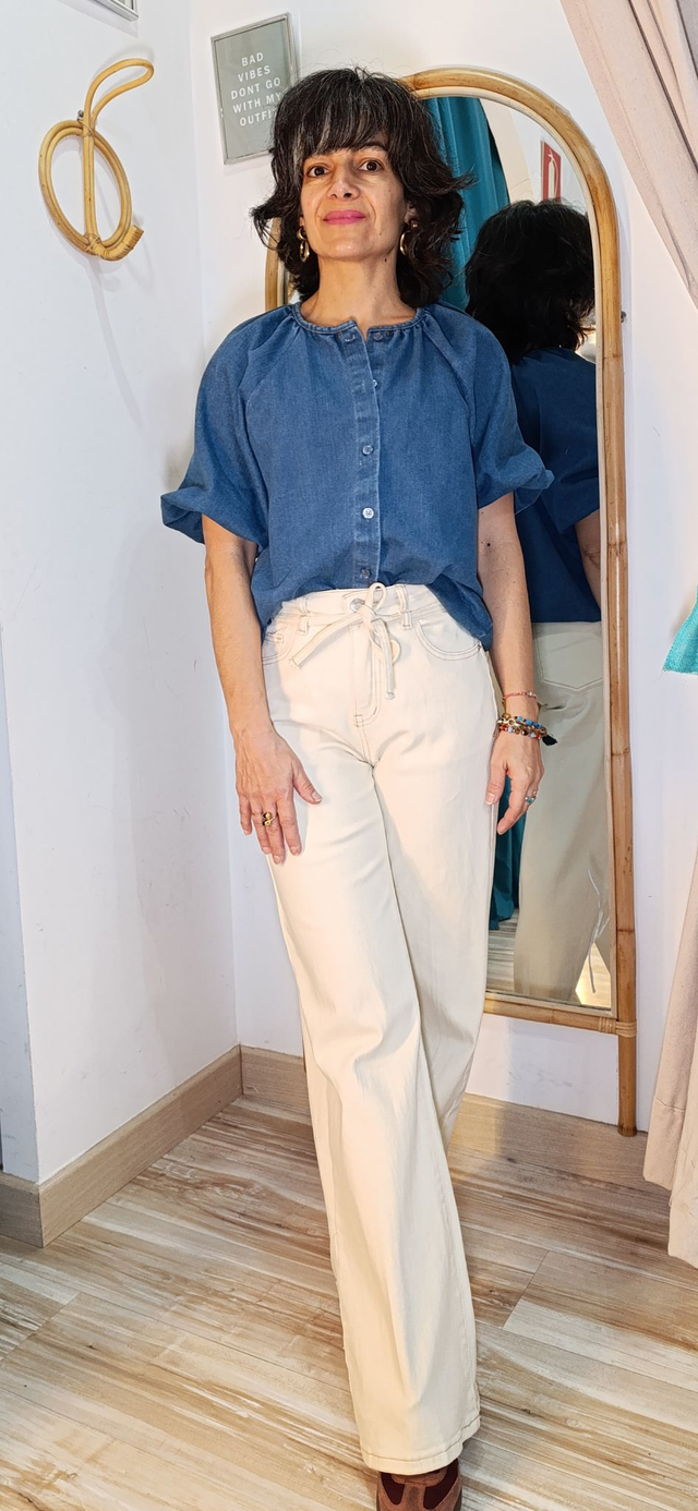 Camisa Denim manga corta talla única 