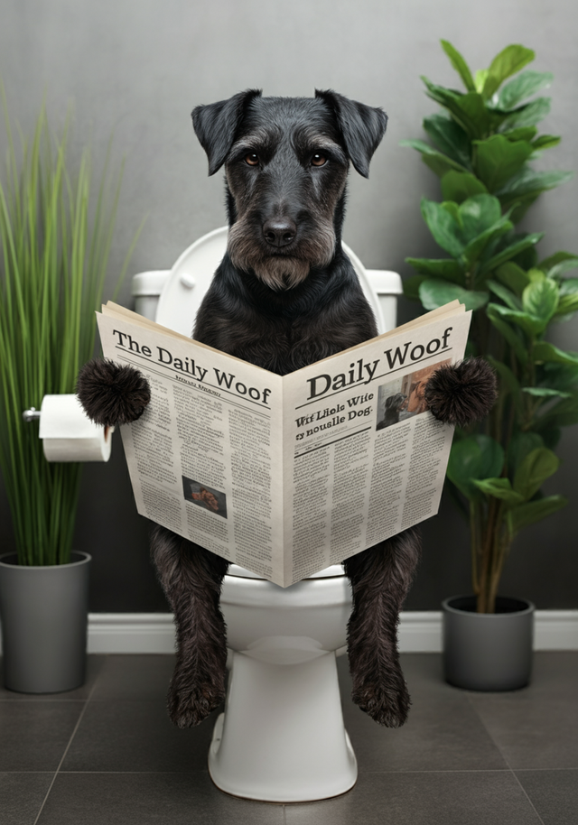 Terrier on the Toilet Framed Canvas