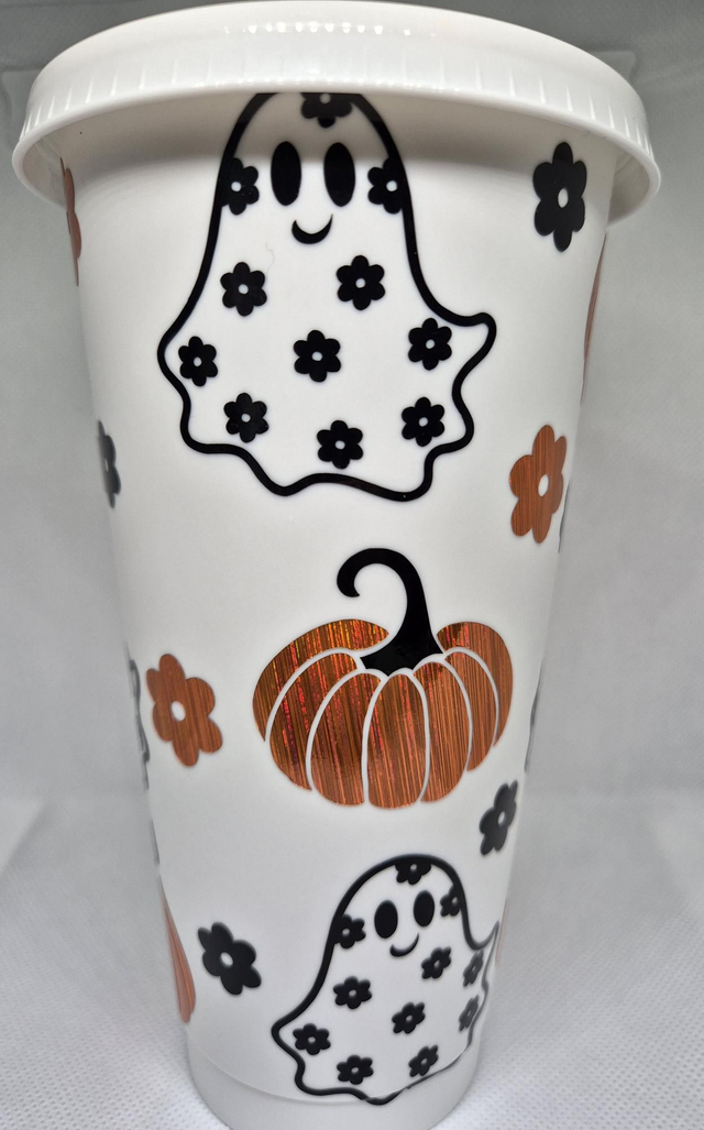 Ghost and pumpkin cold cup