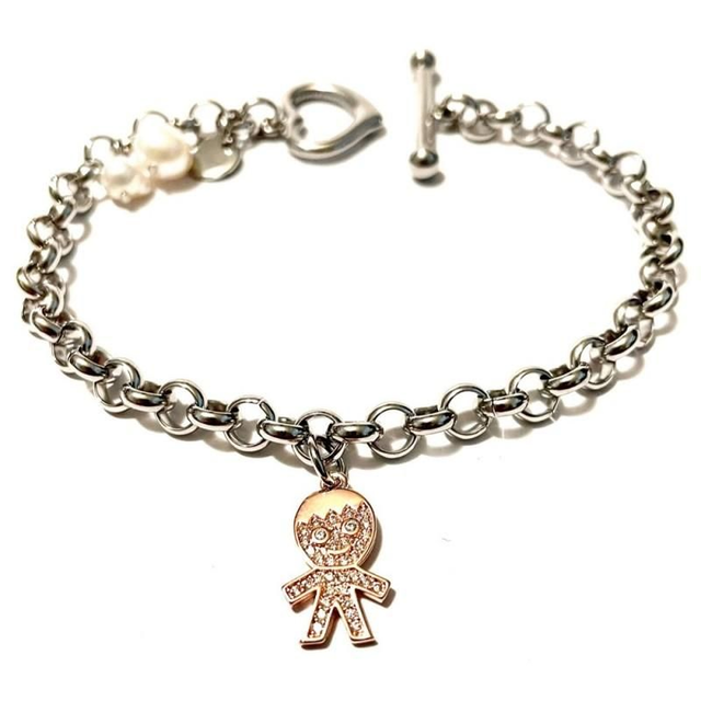 Bracciale donna in acciaio rosato con ciondolo bimbo