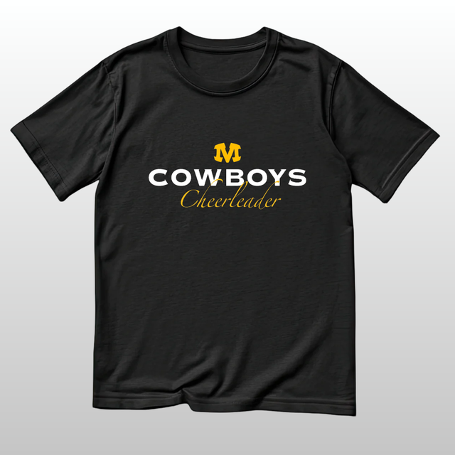 Schwarzes T-Shirt „COWBOYS Cheerleader“ Standarddruck