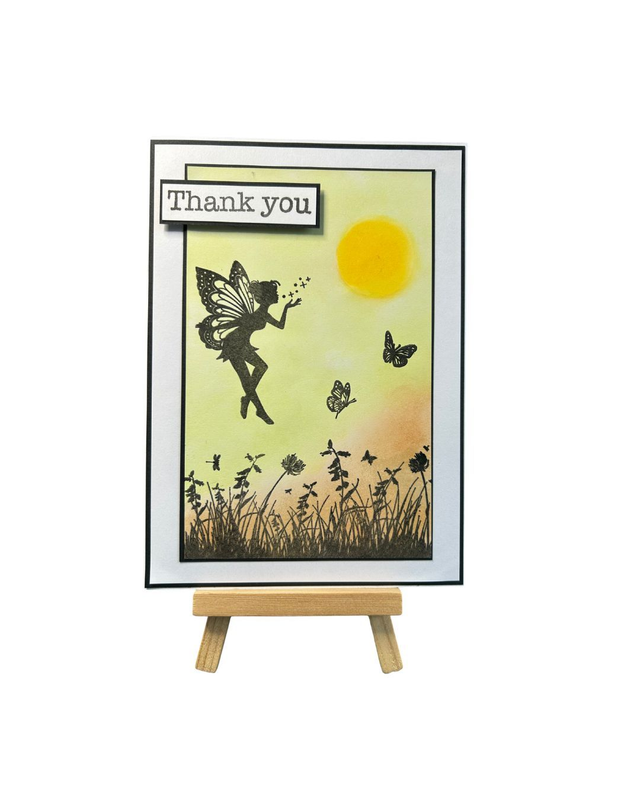 Fairy Collection Greeting Card – Golden Sunset Meadow Silhouette