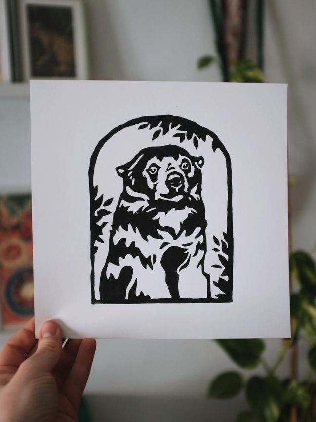 Little Bear Lino Print