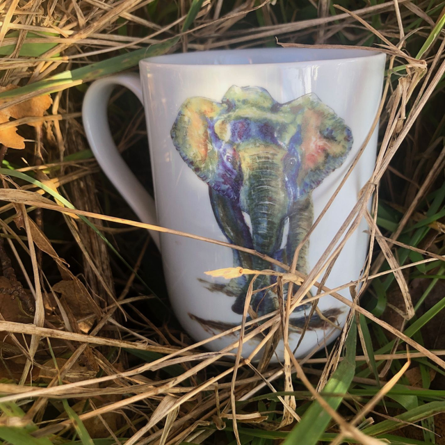 Elephants upcycled mug