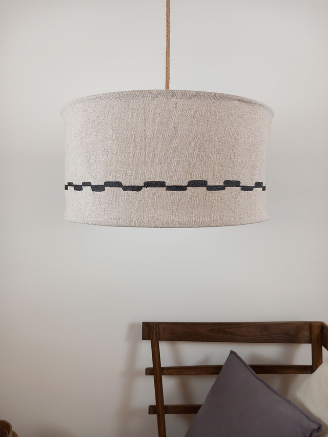 Abat-jour plafonnier en chanvre peint à la main , suspension diamètre 45 cm × 22 cm