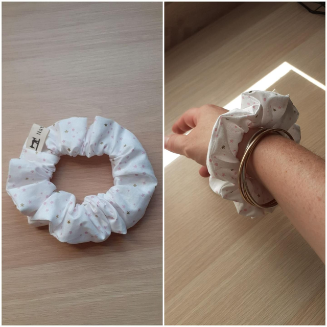 Chouchou à cheveux blanc à Étoiles Rose