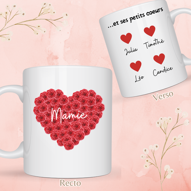 Mug Mamie coeur rouge PERSONNALISABLE