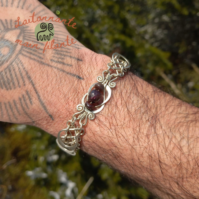 Bracelet 7 Maillechort & grenat