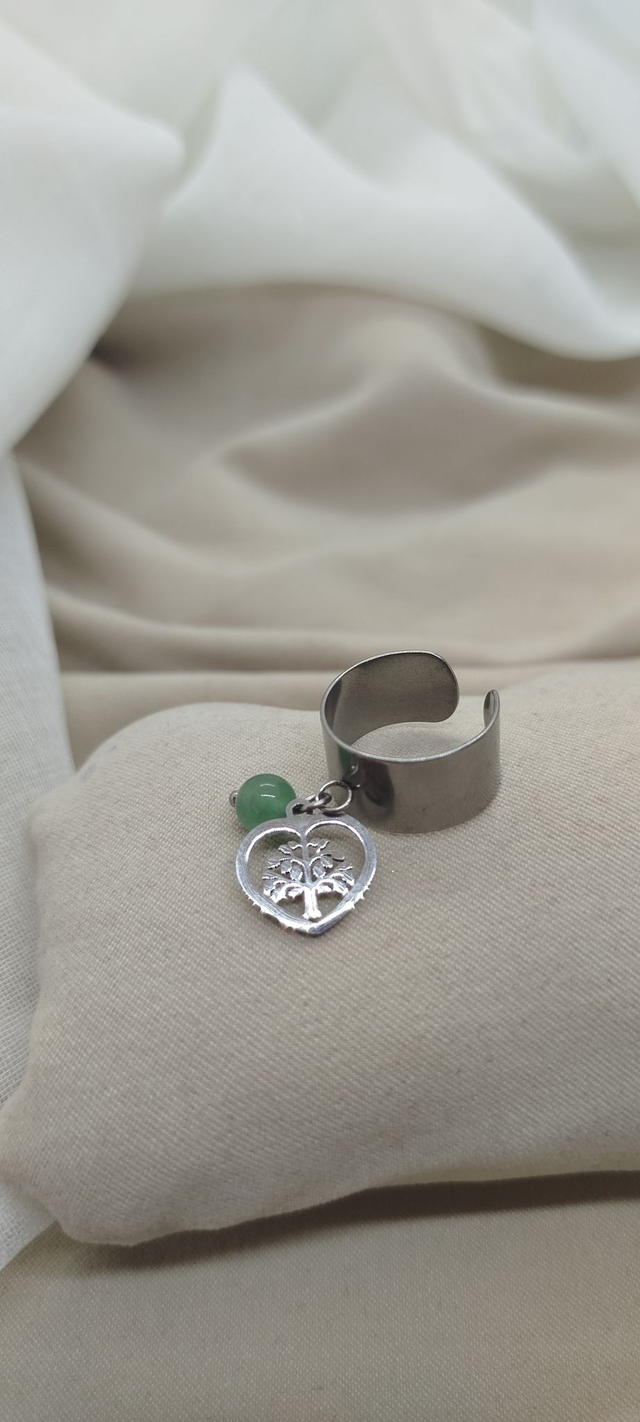 Bague ajustable 47 à 52 et pendentif &quot;arbre de vie&quot; et pierre naturelle (aventurine verte)
