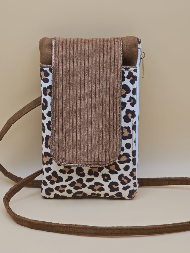 Pochette Holly suédine noisette / imprimé léopard