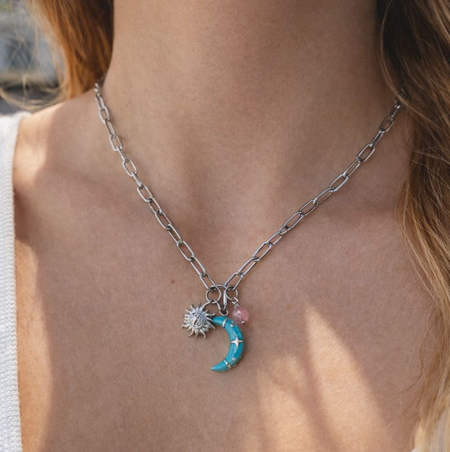 Ketting blauw maan zilver