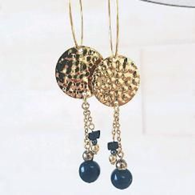 créole acier doré médaille martelée et obsidienne