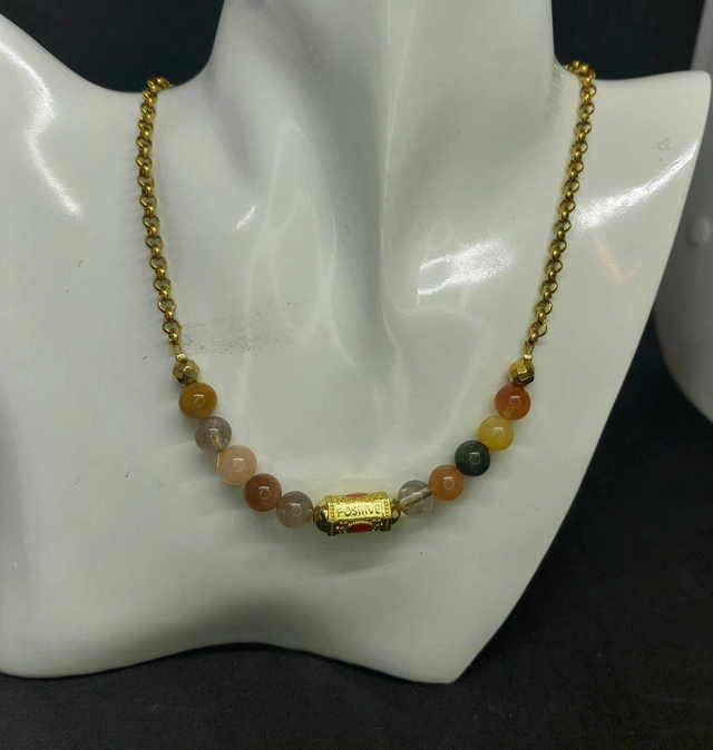 Collier quartz rutile coloré en acier or inoxydable