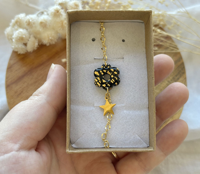 Bracelet fleur noir/or