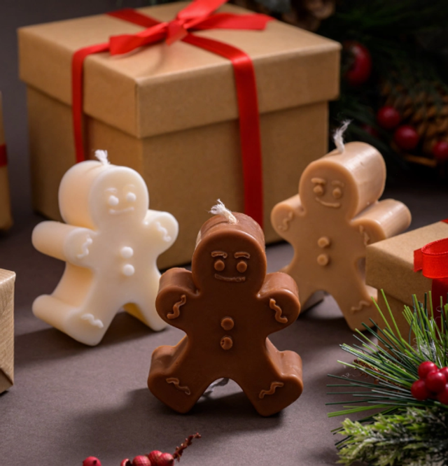 Gingerbread Man Christmas Candles Soy Wax - Beige