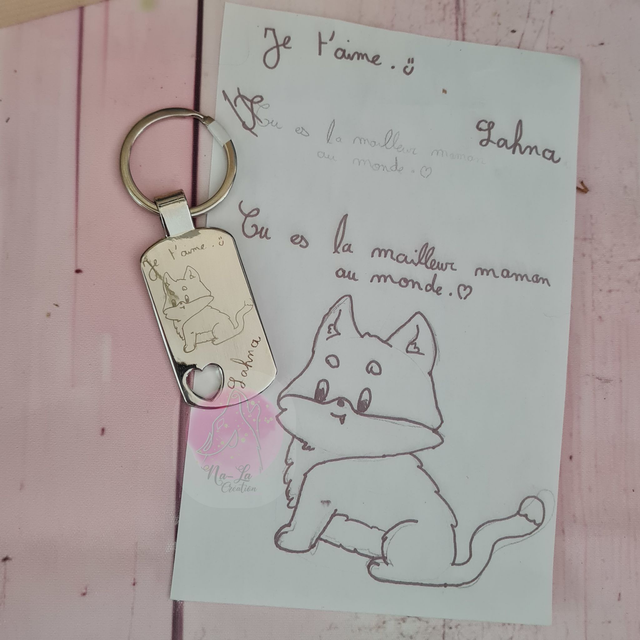 Porte-clé avec avec votre écriture et dessin. Cadeau parfait pour papa, maman, mamie, papi