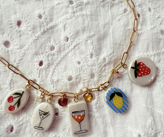Playful Cocktail Fruit Summer Charm Necklace - 16” 18K Gold Plated