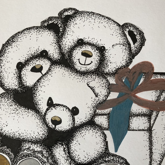 ours en famille de 3  &amp; cadeau - 21 x 30 cm - encadrement 