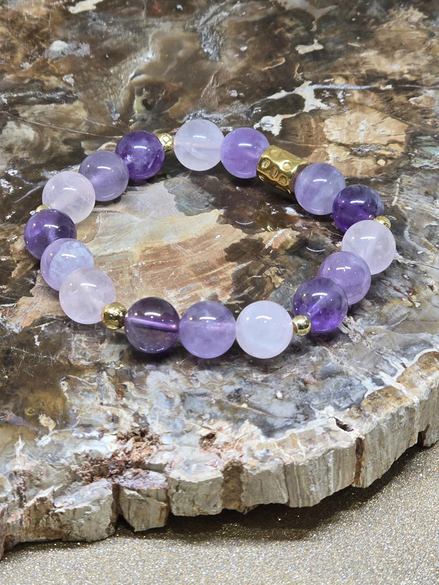 Bracelet Améthyste et Quartz rose en 1 cm