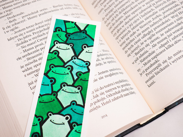 ŻABY zakładka do książki, ręcznie malowana akwarela