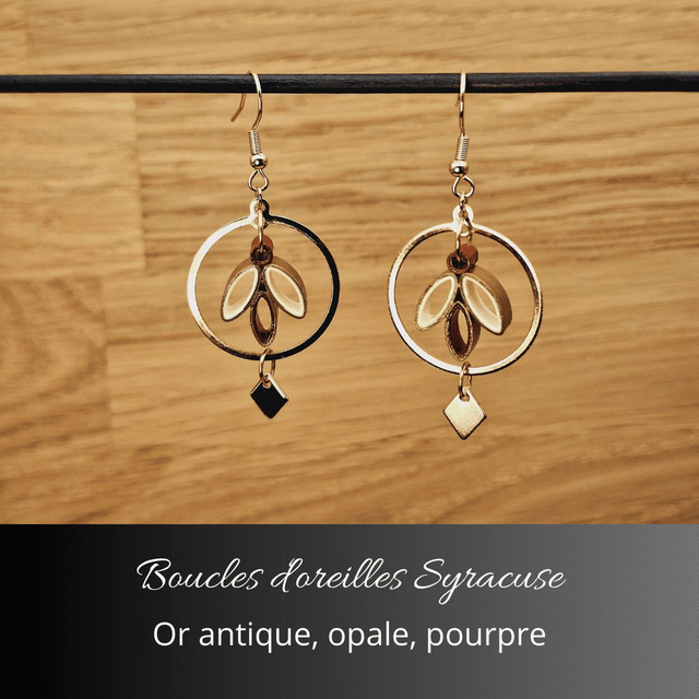 Boucles d&#039;oreilles Syracuse - Or antique, opale, pourpre