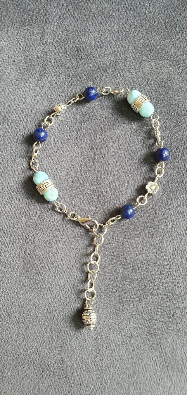 Bracelet acier inoxydable en Lapis-lazuli et Larimar 