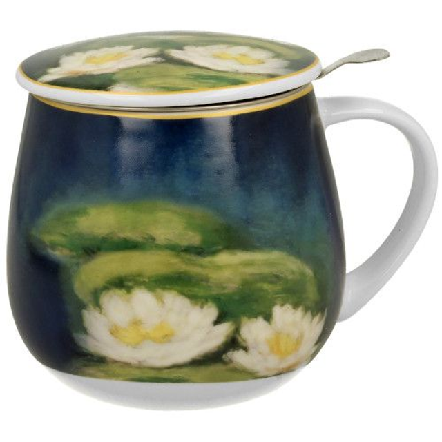 Taza de Monet, de porcelana fina, con tapa, de 0,40 l. Incluye filtro de acero inoxidable, en caja de regalo. *324