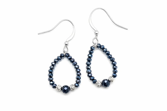 Boucles d’oreilles « Triskel » argent et acier inoxydable – Hématite &amp; Onyx noire facettée