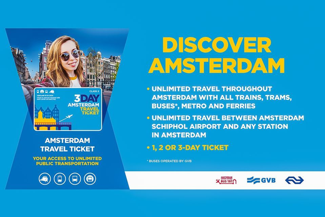 Amsterdam: Travel Ticket for 1-3 Days With AMS Airport Public transportation included 