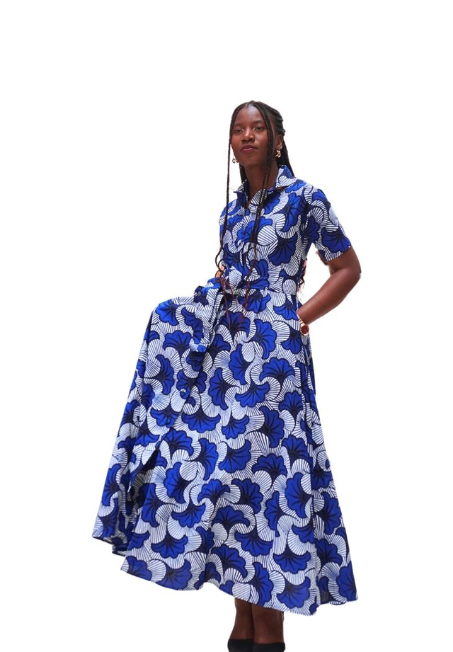 Robe longue en wax "Fleur de mariage"