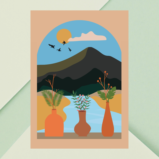 Impression d&#039;Art Paysage Bohème de Rivière Vue de Fenêtre / Window View Boho River Landscape Art Print – Tranquil Nature Decor 