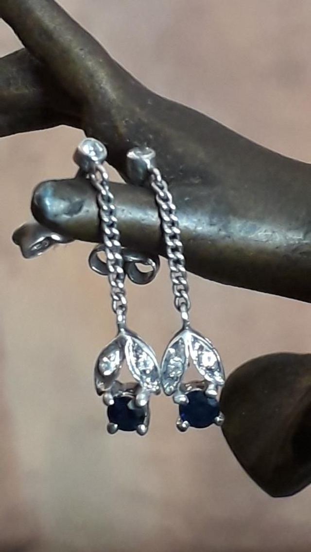 Boucles d'oreilles saphir, zirconium, argent 925