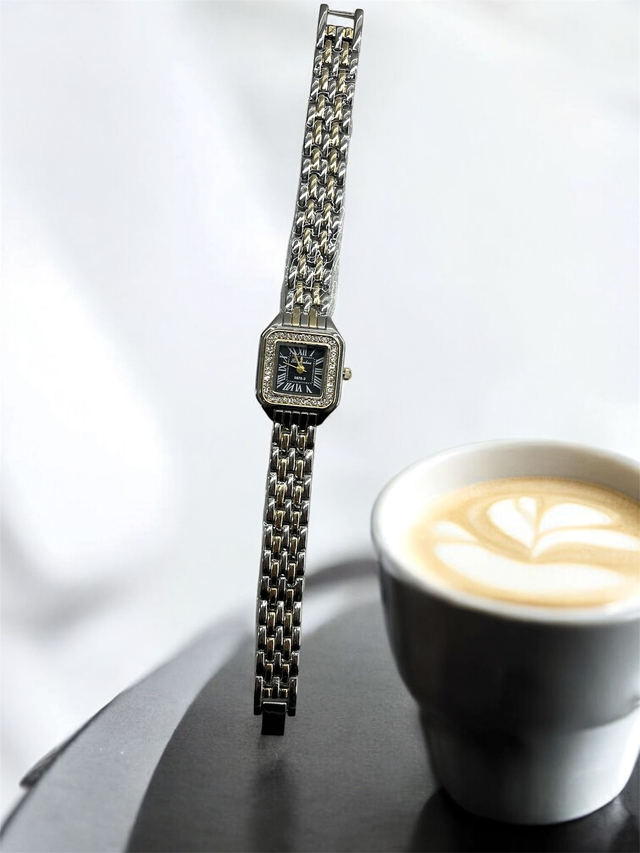 ~Panther~ Γυναικείο Δίχρωμο Τετράγωνο Ρολόι 